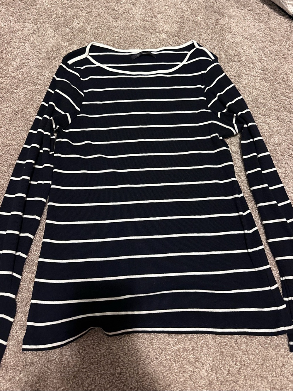 Boat Neck Navy and White Striped Long Sleeve Top